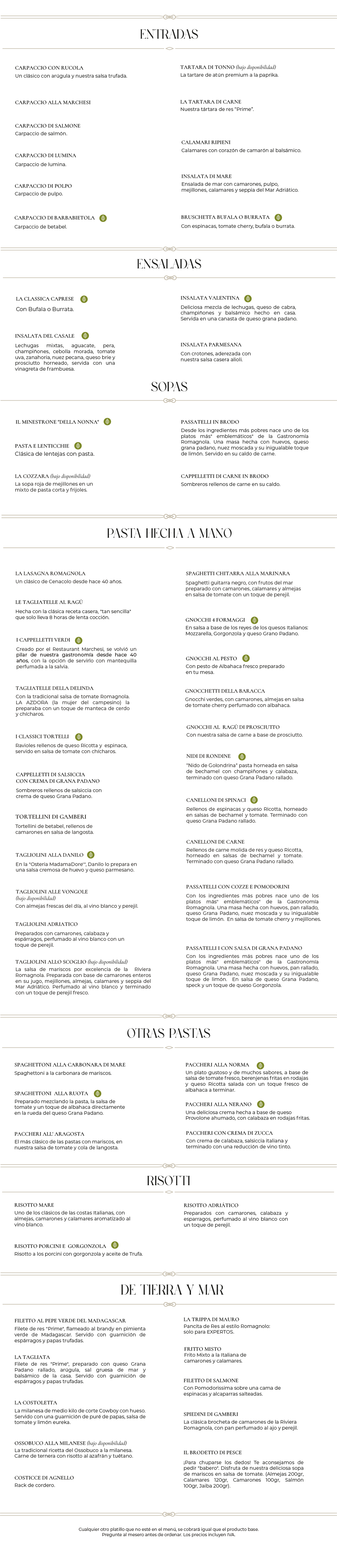 Menú Alimentos Cenacolo